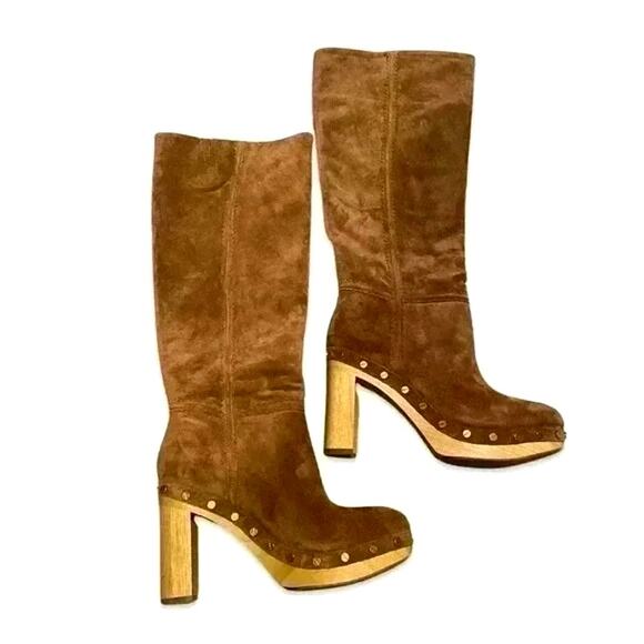 Veronica Beard Glendale Hazelwood Suede Clog Knee High Boots Size 7.5 NEW - Picture 2 of 16